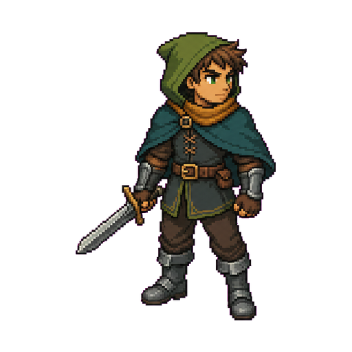 Forest adventurer pixel sprite generated from text