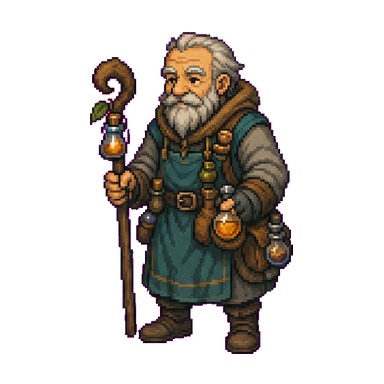 Village alchemist NPC pixel sprite