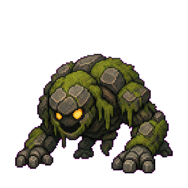 Moss and stone crawler enemy pixel sprite